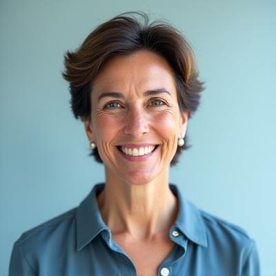 Retrato profesional de la Dra. Elena Ríos, una mujer de unos 40 años con una sonrisa amable y vestimenta elegante, proyectando sabiduría y calma.