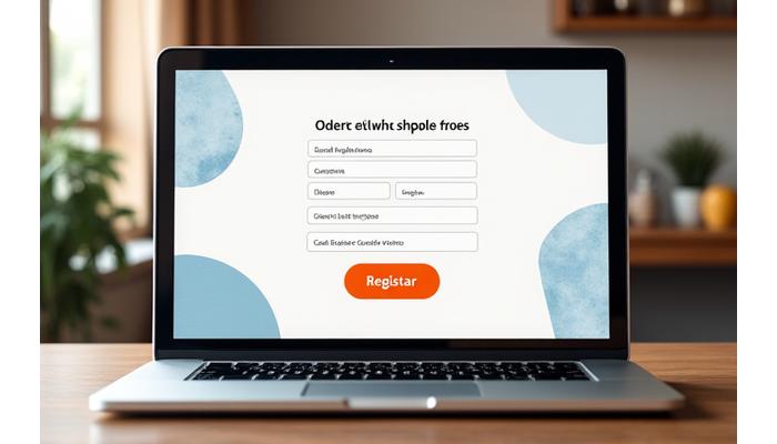 Una interfaz de ordenador mostrando un formulario de registro simple y limpio para un taller, con gráficos amigables y un botón de confirmación.