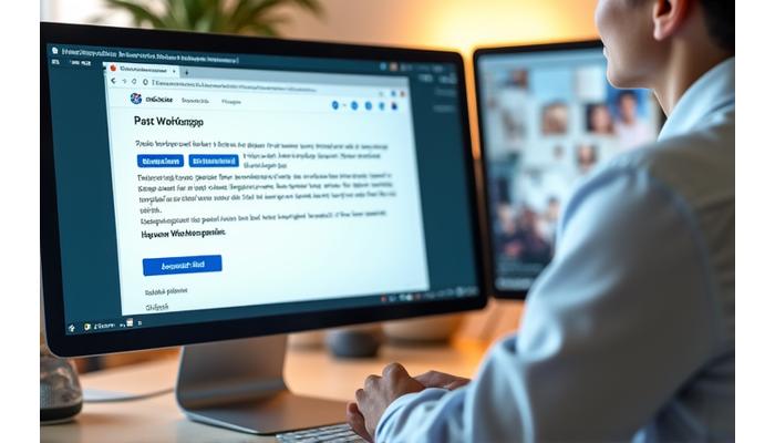 Un intercambio amigable de correos electrónicos en una pantalla de ordenador indicando soporte post-taller, con iconos de chat y comunidad, simbolizando el seguimiento continuo.